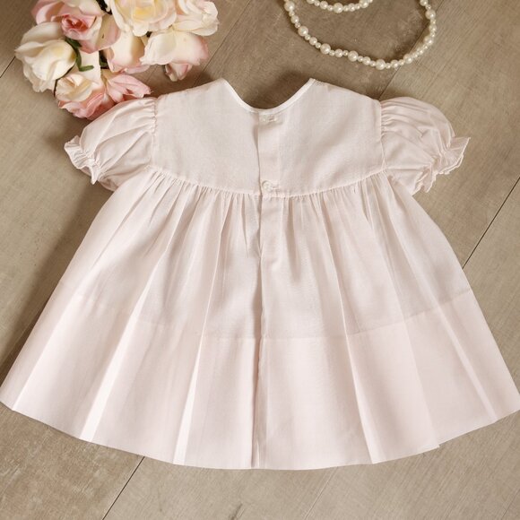 Pink Heirloom Dress Vintage Feltman Brothers Pintucks Lace Inlay RARE FIND NB/3M - Picture 2 of 5